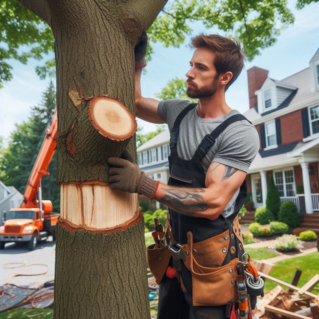 New Hampshire Homeowner's Tree Maintenance Guide Tree removal expert performing maintenance on a typical New Hampshire home's trees